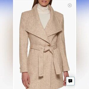 Calvin Klein Womens Asymmetrical Belted Wrap Coat (Size S)